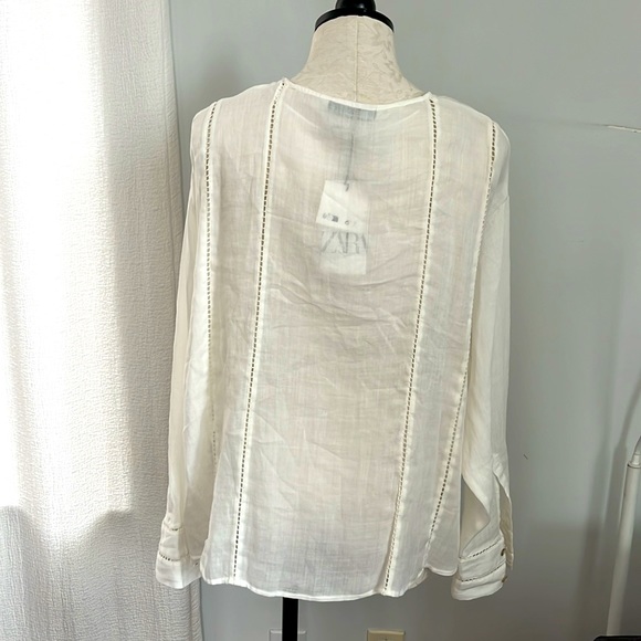 NWT Zara Long Sleeve Oversized Eylet Boho Linen Top Blouse - Picture 3 of 6